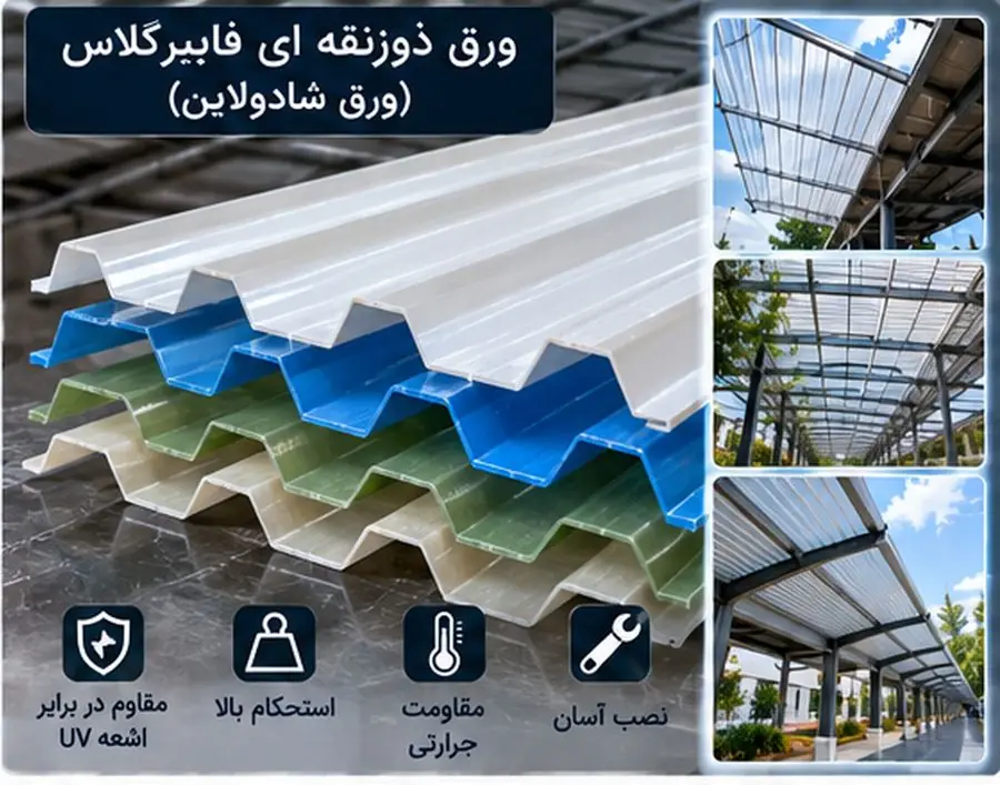 ورق ذوزنقه ای فایبرگلاس یا ورق شادولاین برای سقف سوله و سایبان